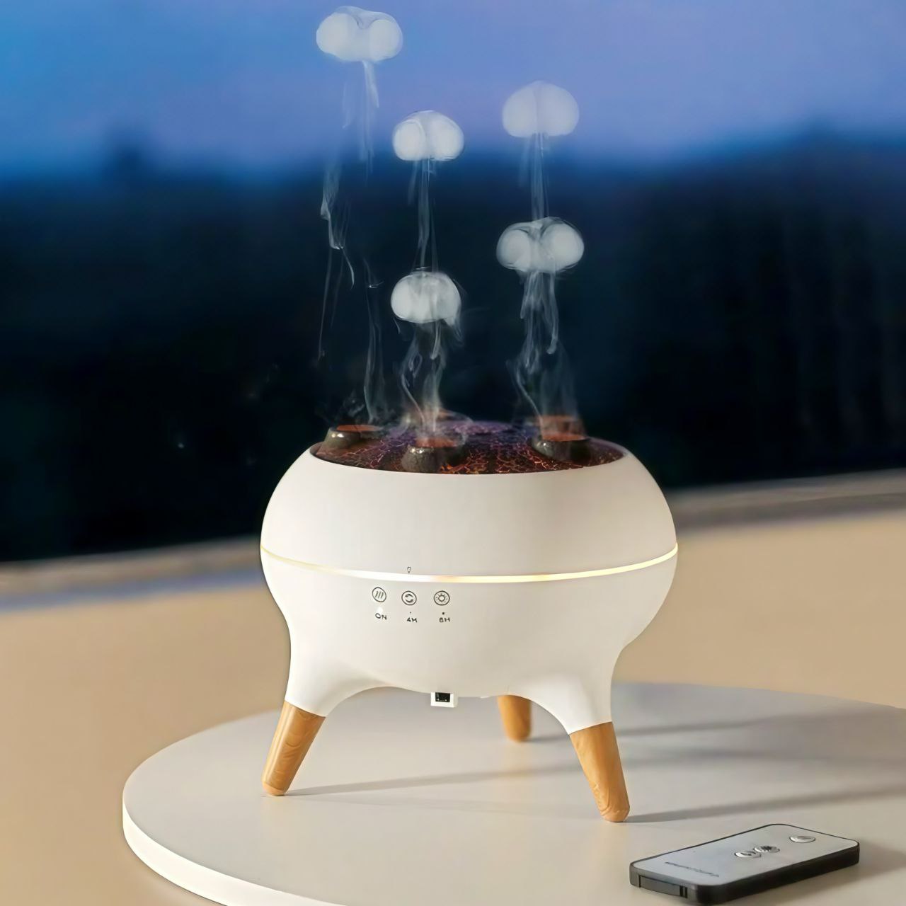 Orbalux cloud ring mist humidifier producing calming mist for luxury living spaces