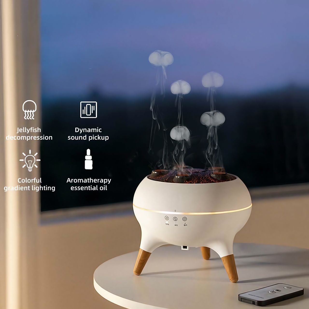 Orbalux humidifier with cloud ring mist and touch remote for home comfort