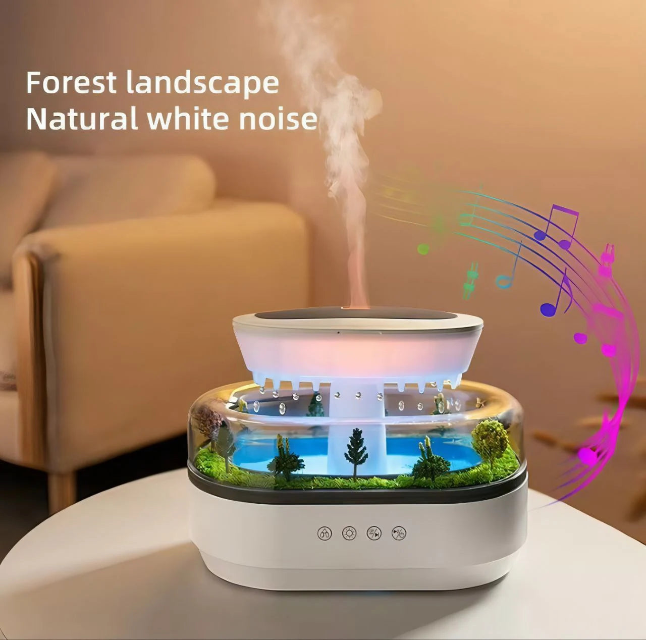  Rainly Loop rainfall aroma diffuser with LED lights and forest landscape design